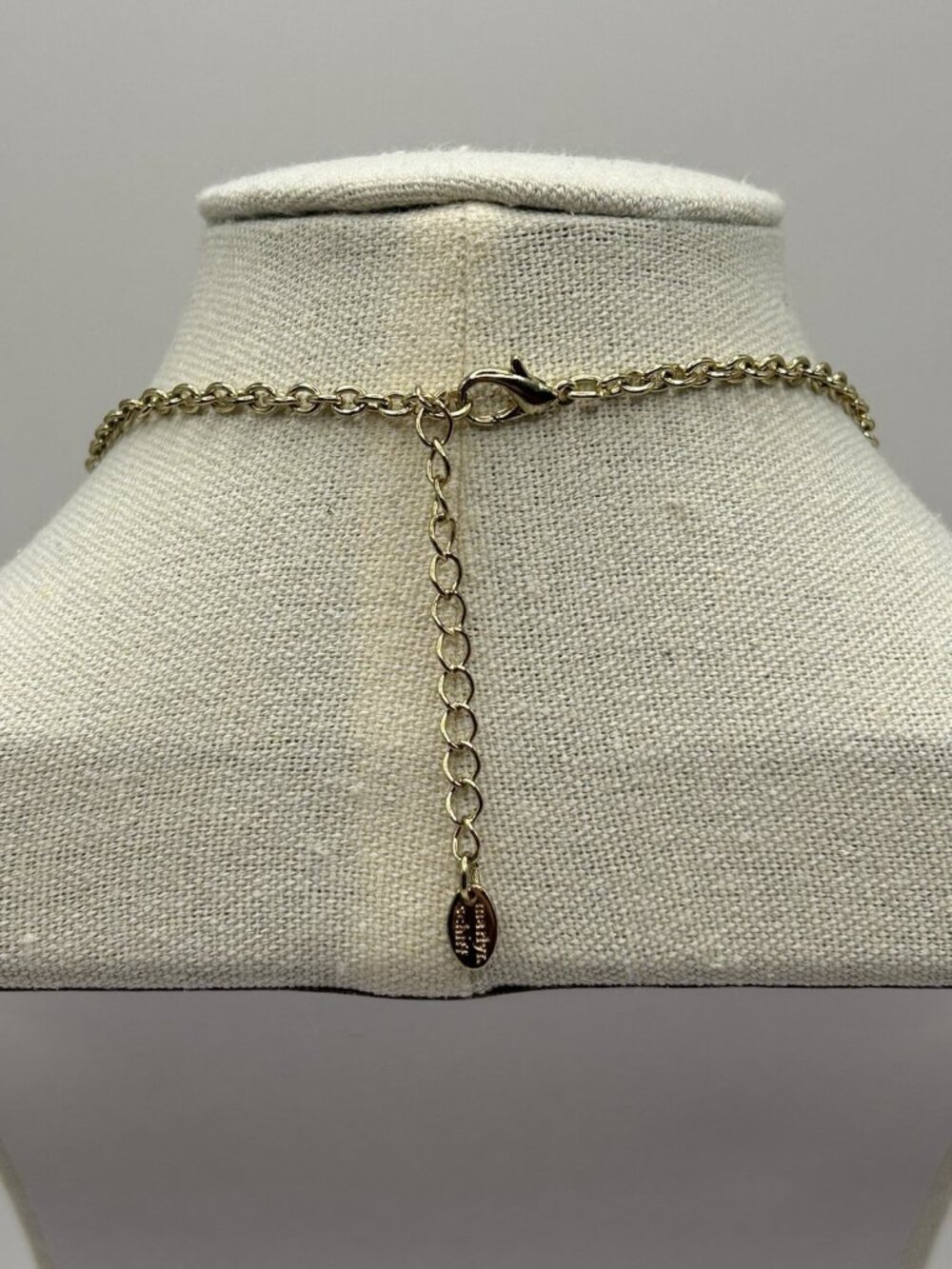 Marlyn Schiff Gold Tone Necklace Green Charcoal Rhinestones Statement Jewelry - Picture 5 of 16